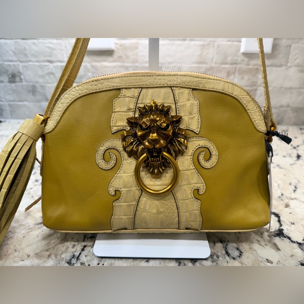 Sharif NWT Yellow Leather Crossbody w/Brass Lion Accent & Tassel